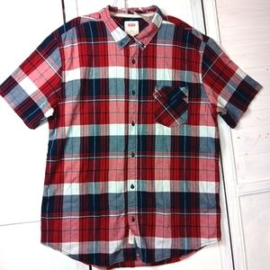 LEVI'S short sleeve button down plaid shirt size XL red/blue